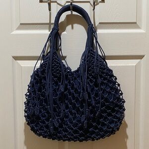 Monserat De Lucca Dark Blue Knotted Shoulder Bag